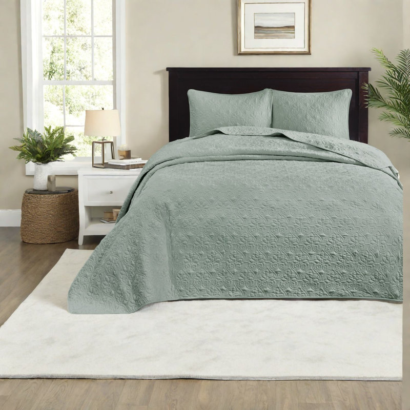 Antimicrobial Oversized Reversible Bedding Set, Cotton Seafoam