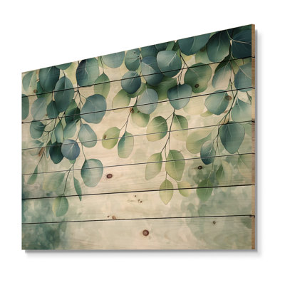 Eucalyptus Leaves Dance Of The Foliage II - Leaves Wood Wall Art - On Natural Pine Wood