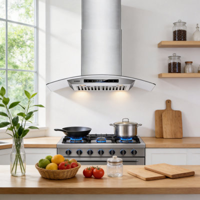 Smart Wall Mount Range Hood 36 Inch, Ducted Kitchen Hood With Gesture/Touch/Remote Control