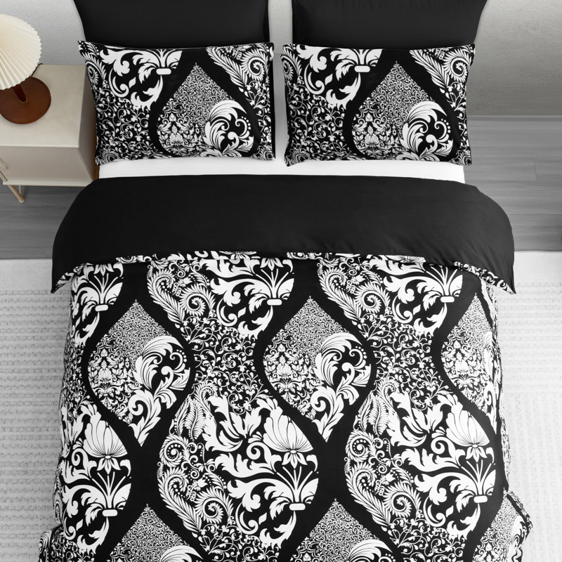 Double Brushed Microfiber Duvet Cover Set Reversible Design with Zipper Closure and Corner Ties