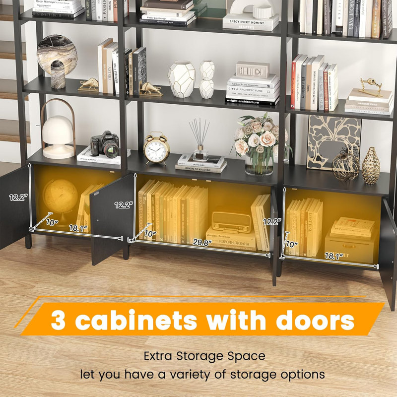 Arched Bookshelves and Bookcases: Triple Wide 5-Tier Large Open Bookshelf, Black