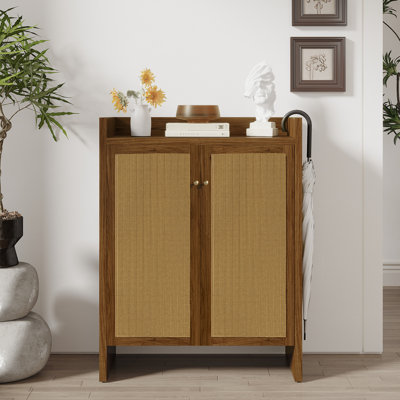 42.5" Tall Rattan Shoe Cabinet With Doors