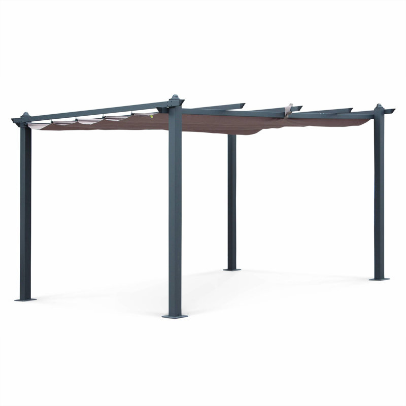 Condate: Aluminium Pergola 3x3m with Sliding Retractable Canopy, Brown, 227cm H x 305cm W x 298.5cm D