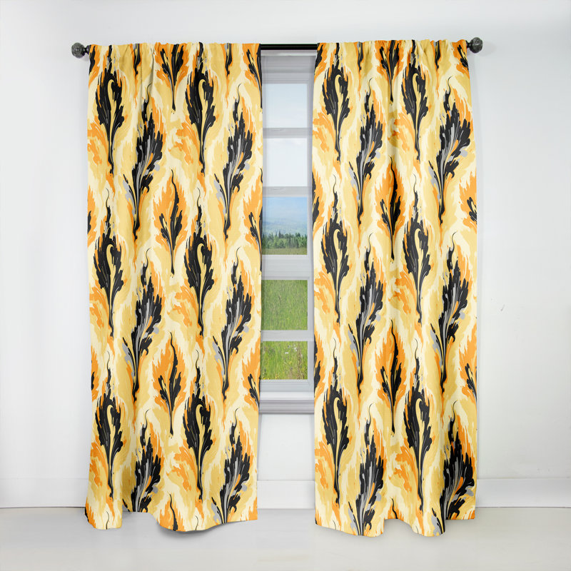 Yellow And Black Vintage Ikat Nostalgia Blackout Single Curtain Panel, 52" W x 108" L