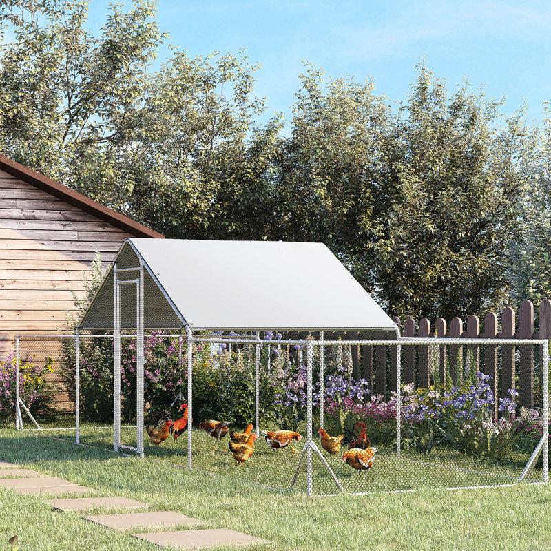 Poulailler en métal, spacieux, housse imperméable, pour cour, grand extérieur imperméable 23 pi x 6,6 pi 6,4 po, volaille