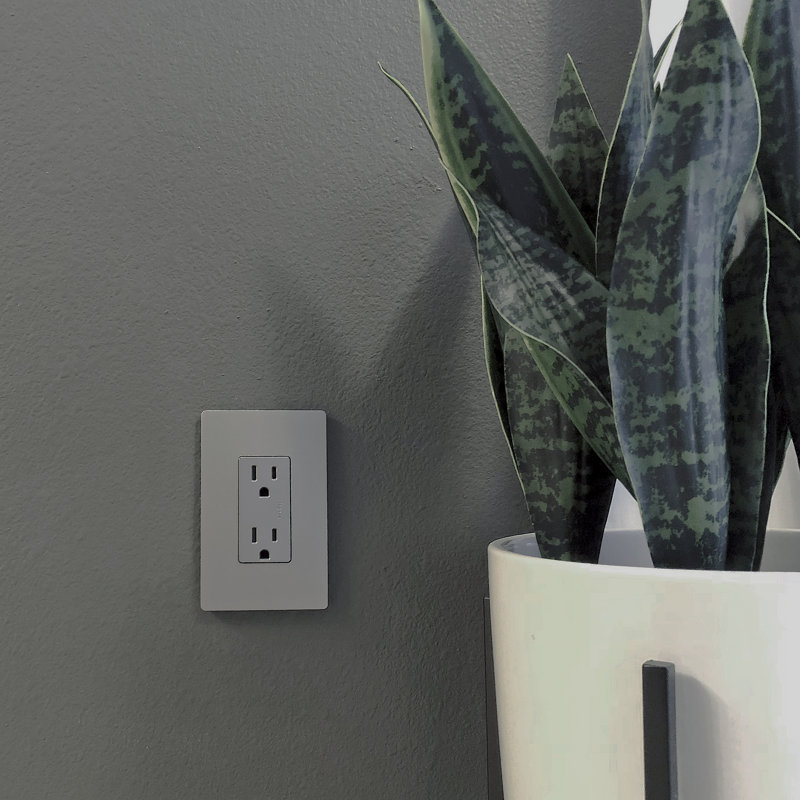 Nickel Tamper Resistant Decorator Outlet with Wall Plate