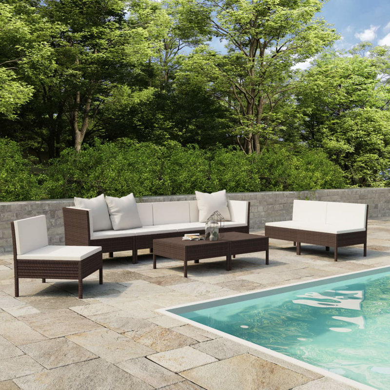 Chaise longue avec coussins 9 pièces Bayshawne, Blanc crème, Brun, 7