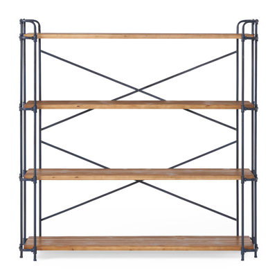 Kaeden  Ladder Bookcase with Wood Shelves & Iron Frame