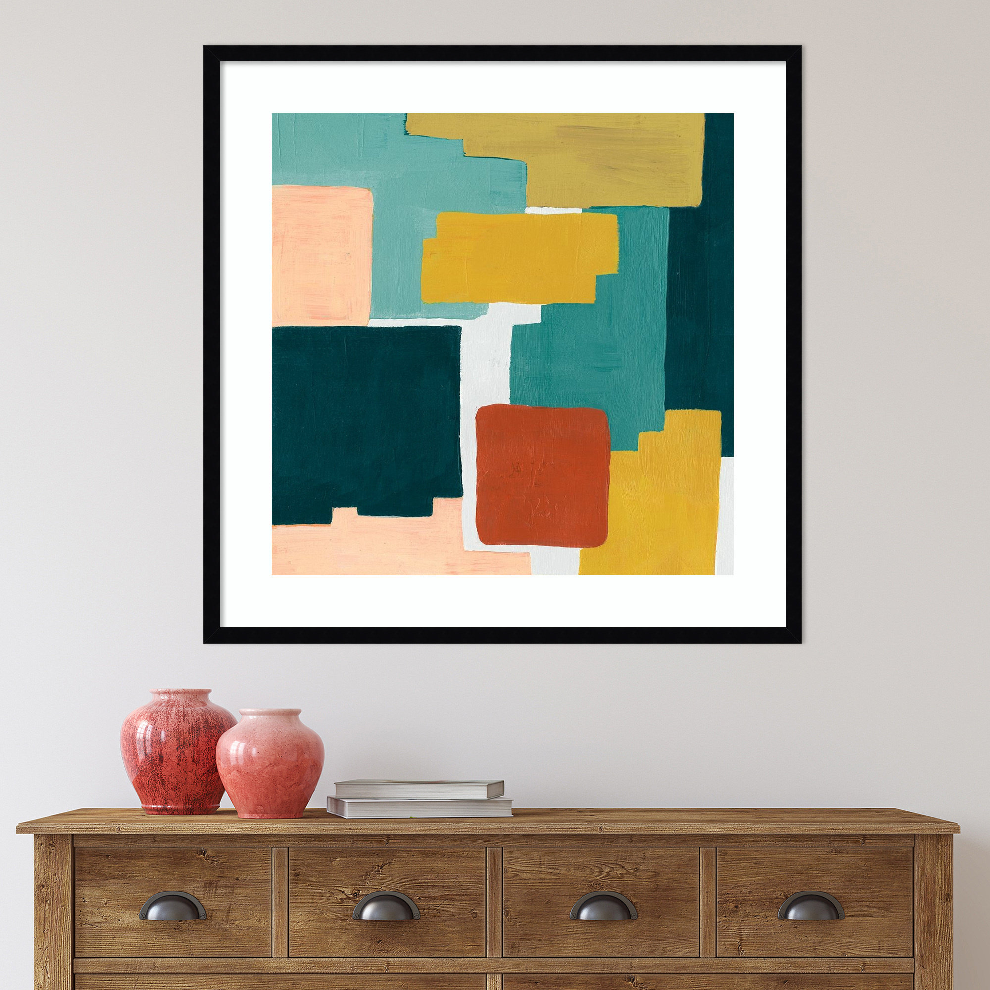 Block Abstract II by Grace Popp, 33.38" H x 33.38" W x 0.88" D, Noir Black Framed Paper