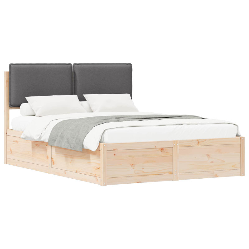 Solid Wood Bed Frame, European Double (140 x 200 cm), Natural/Dark Grey