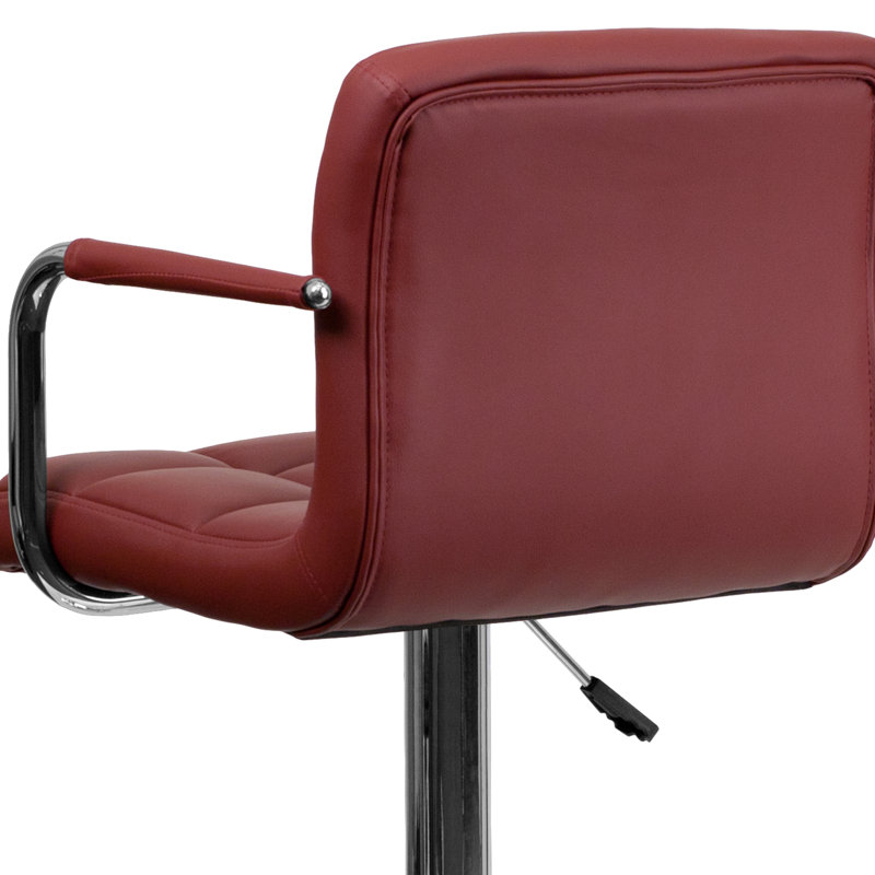 Burgundy Adjustable Swivel Bar Stool with Chrome Base
