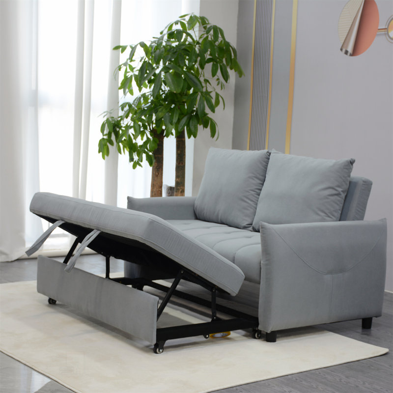 Causeuse moderne en chenille avec chargement USB, canapé-lit escamotable avec 2 coussins et poches de rangement latérales, compacte pour les petits espaces et les appartements, facile à assembler
