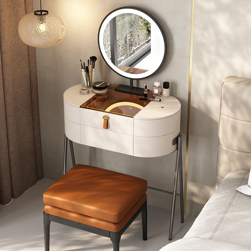 Dressing Table with Mirror, Beige