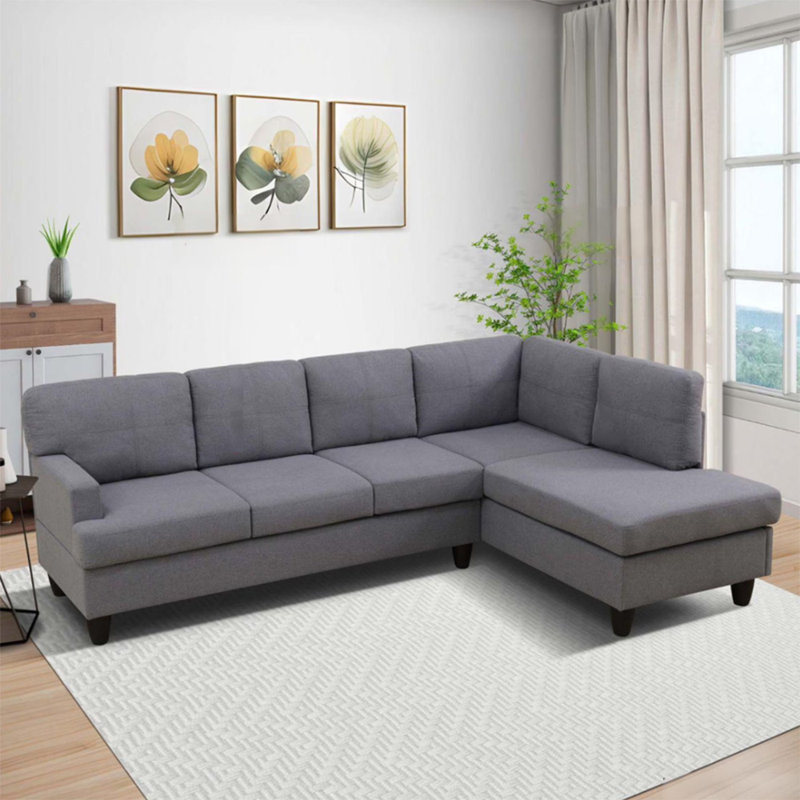 2-Piece Breathable Fluffy Fabric Sectional Sofa, Light Gray