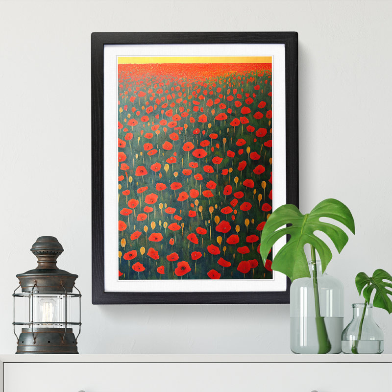 Poppy Field Art - Picture Frame Print, 64cm H x 46cm W x 2cm D, Oak