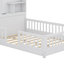 Lit plateforme double avec fenêtre, tiroirs de rangement de chevet, tablettes intégrées et prises multiples, y compris ports USB
