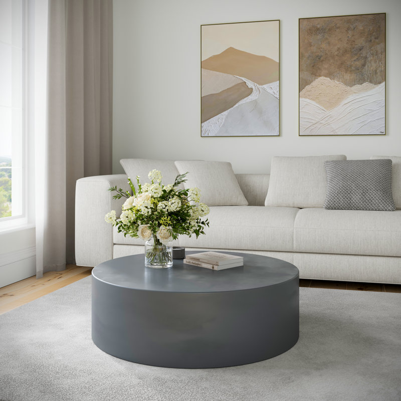 Table basse à tambour Burgener, Gris clair, H 12 po x L 39 po x l 39 po
