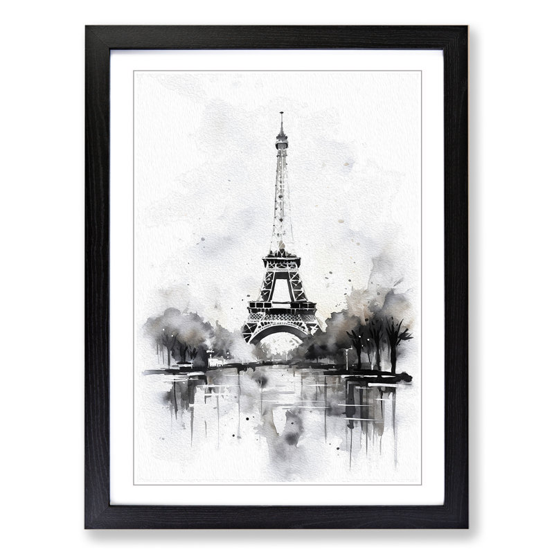 Eiffel Tower Gestural Framed Print, Black, 34" H x 25" W x 2" D
