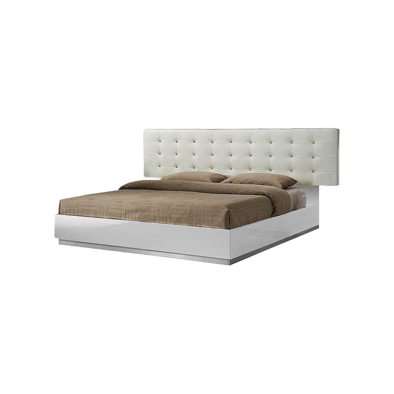 Lit plateforme tapissier en cuir blanc cassé Mcowen , Grand