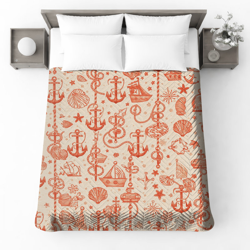 Couvre-lit matelassé Nautical Anchor Shells, Très grand lit