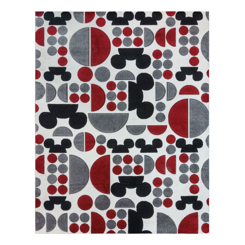 Mickey's Funhouse Geometric Red Synthetic 8'x10' Kids Area Rug