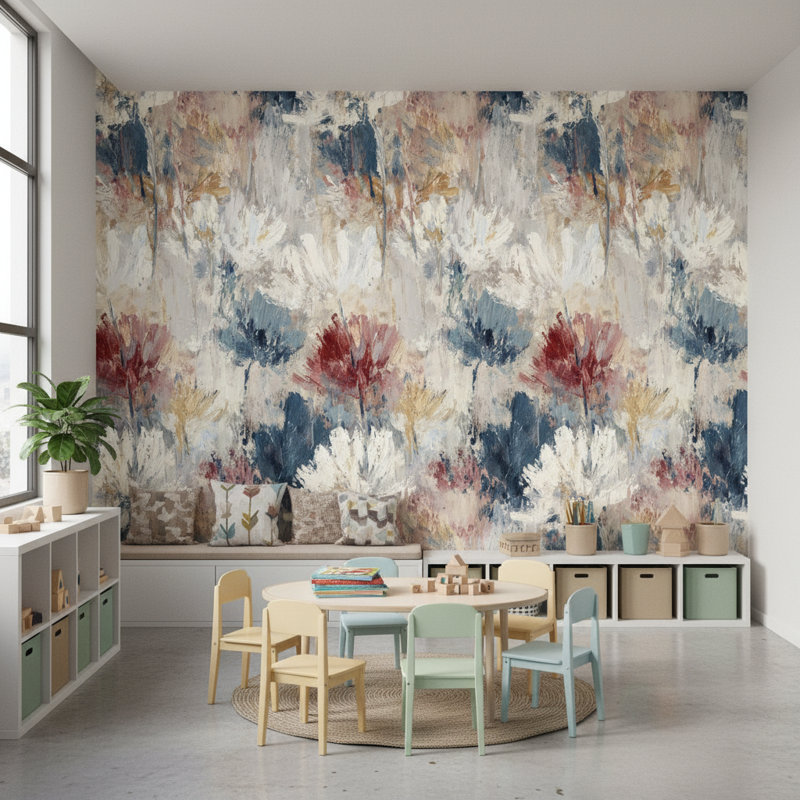 Papier peint floral abstrait mural