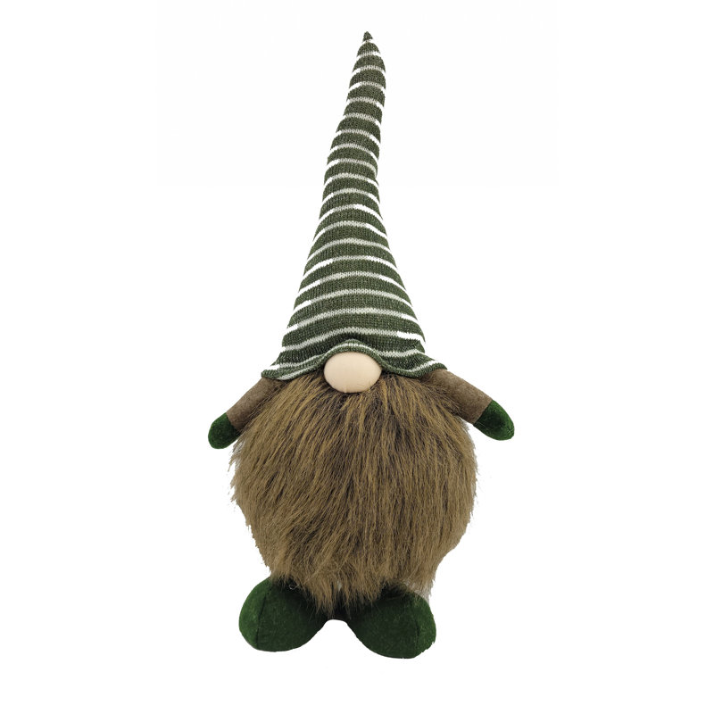 Sculpture de gnome debout en tissu vert et brun 20 "