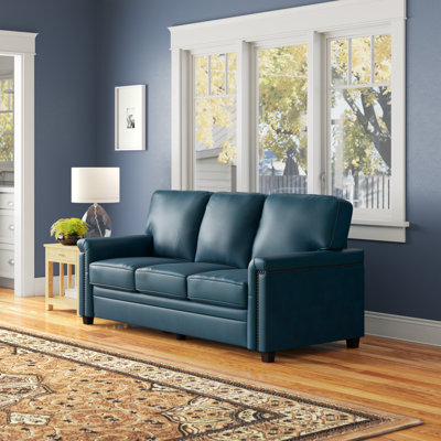 Ansela 77.2" Genuine Leather Square Arm 3-Seat Sofa