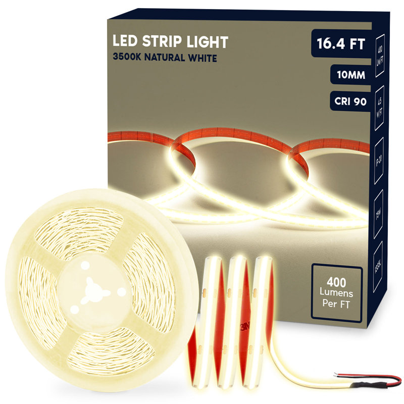 Ruban lumineux à DEL Luxrite 16,4 pi, 8 mm, 270 lumens / pi, coupé à la longueur, 3 W / pi, IRC 90, ruban adhésif flexible 24 V, UL