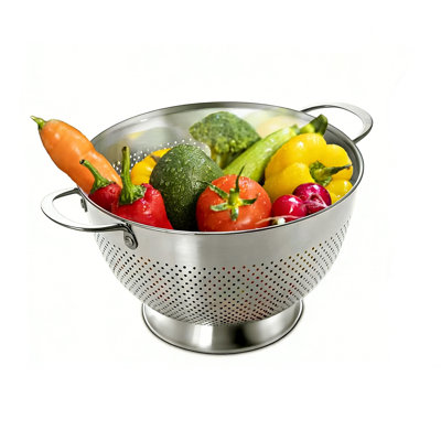 5 Quart Metal Colander For Kitchen, Stainless Steel Food Strainer With Elevated Base, Riveted Handles, Dishwasher Safe