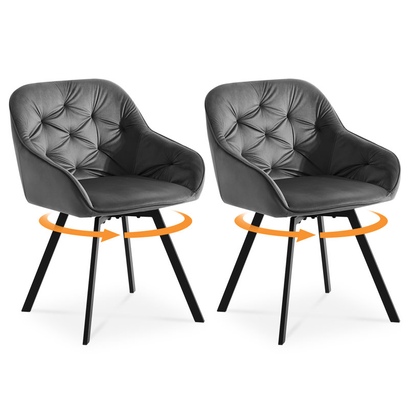 Abelina 48cm H Tufted Velvet Upholstered Dining Chair, 2, Dark Grey