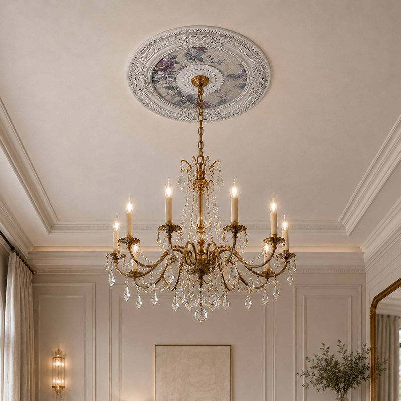 White Round Victorian Bloom Ceiling Medallion 24 inch