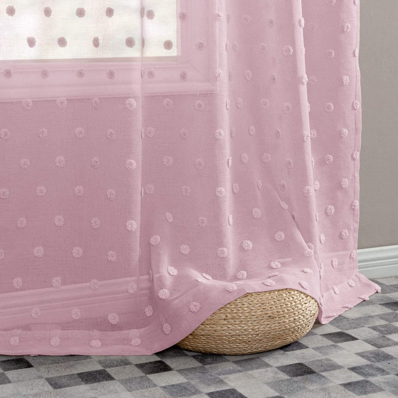 Rideaux transparents avec passe-tringle Pom Pom Voile, Rose, L 54 po x L 84 po