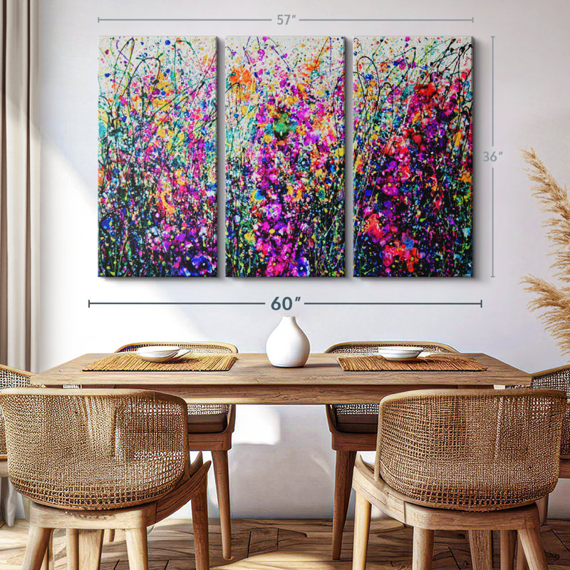 «Hollyhocks Inspired By Pollock» sur, H 36 po x l 57 po
