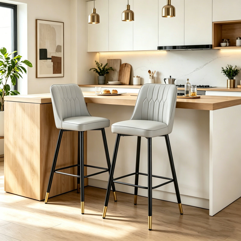 Tabourets de bar 27 po Mid-Century, Gris clair