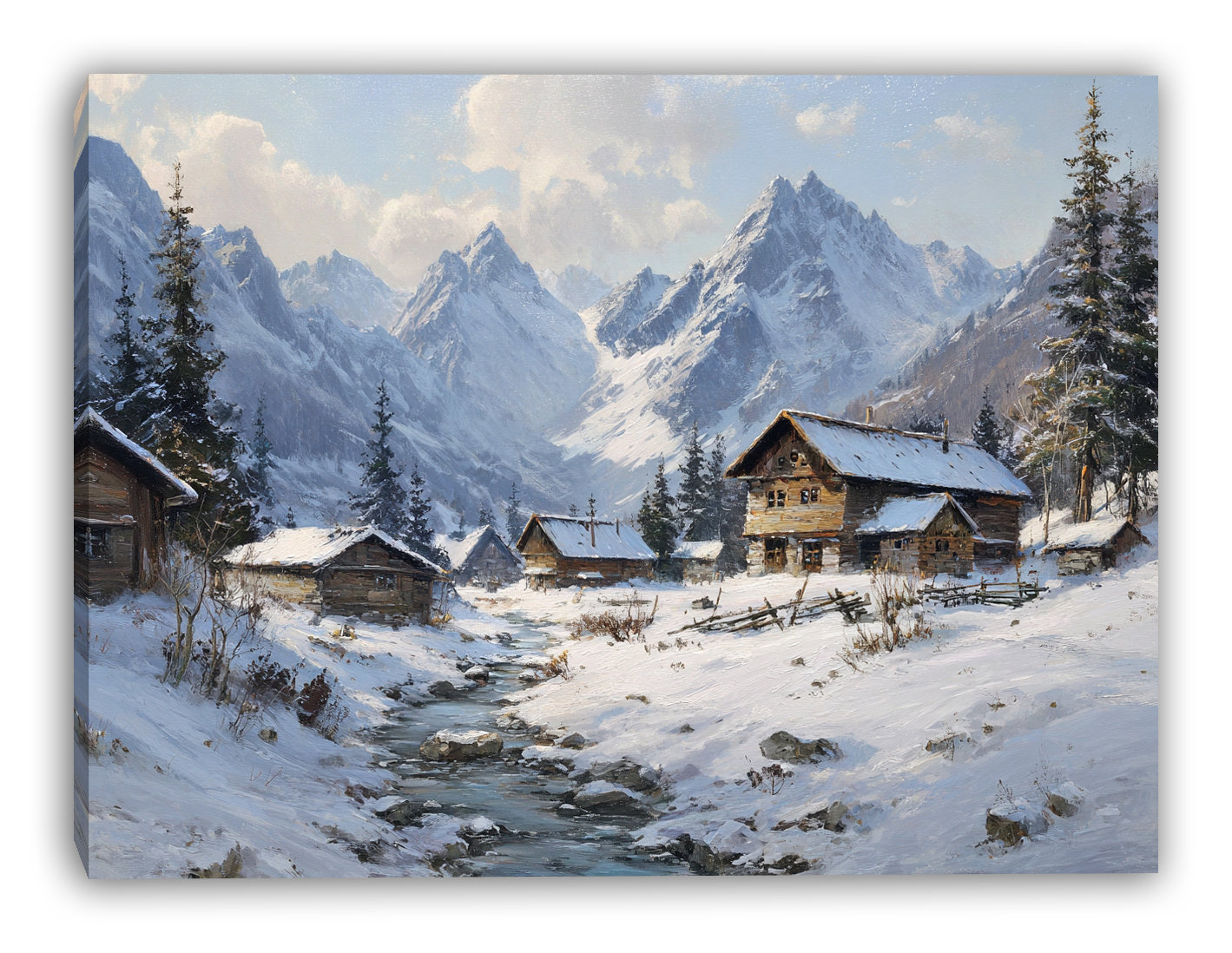 Ophelia & Co. Rustic Cabins in Snowy Valley Wrapped Canvas Wall Art ...