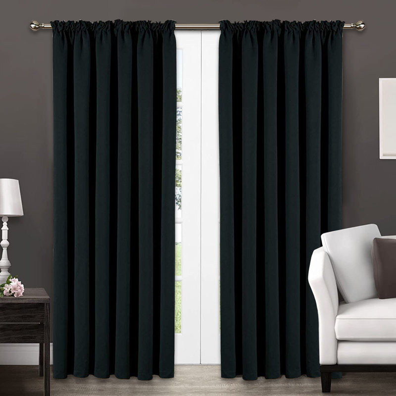 Frantzy Thermal Blackout Curtains Pencil Pleat Ready Made Pair Curtain Panel + Tie Backs, Width 167 x Drop 137cm, Black