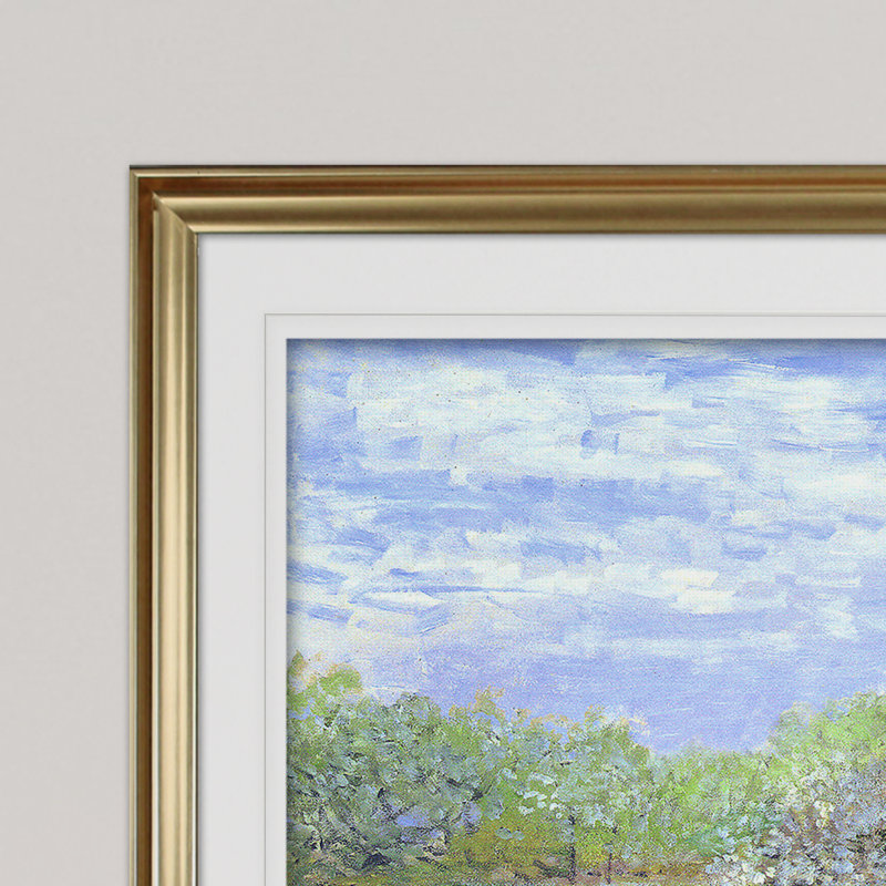 «Apple Trees Blooming», reproduction sur papier, H 31 po x l 43 po x P 1,5 po, Encadrement doré