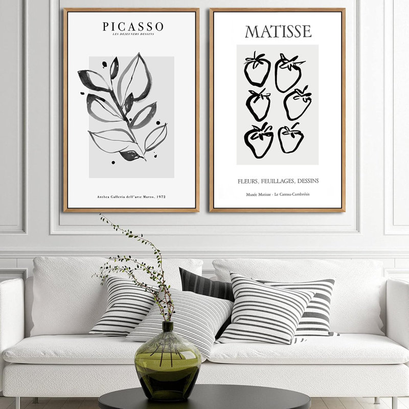 Croquis de feuilles d'eucalyptus et de fraises, illustrations abstraites de formes contemporaines, H 36 po x l 24 po
