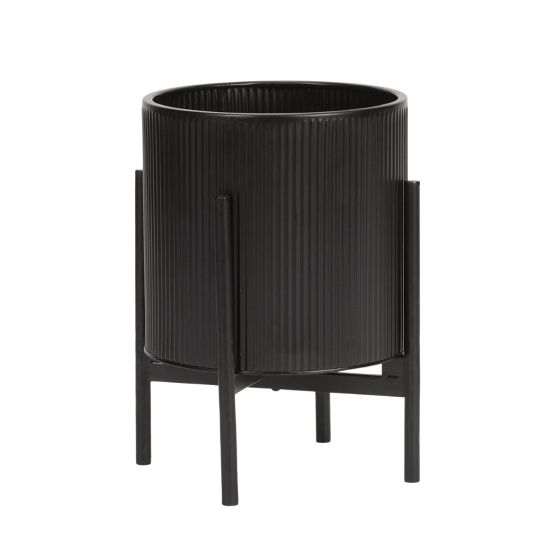 Laurien Everett Pot with Loki Base, Black, 14.75" H x 11.75" W x 11.75" D
