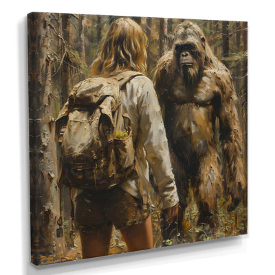 Brown Green Mysterious Bigfoot Encounter I - Bigfoot Wall Art Print
