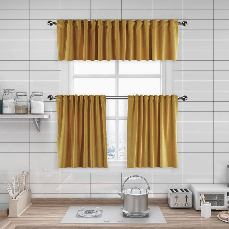 Soft Touch Velvet Kitchen Valance, Mustard Yellow, 60 W x 60 D cm