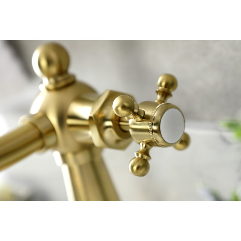 Kingston Brass Nautical Single-Handle 1-Hole Deck Mount Bathroom Faucet with Push Pop-Up and Deck Plate, Polished Brass