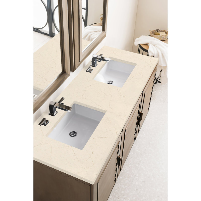 Portland 60'' W Double Vanity, White Zeus, Widespread