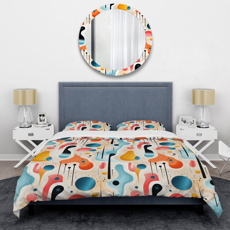 Literie Multiclor Mid Century, Housse de couette pour grand lit et 2 taies décor