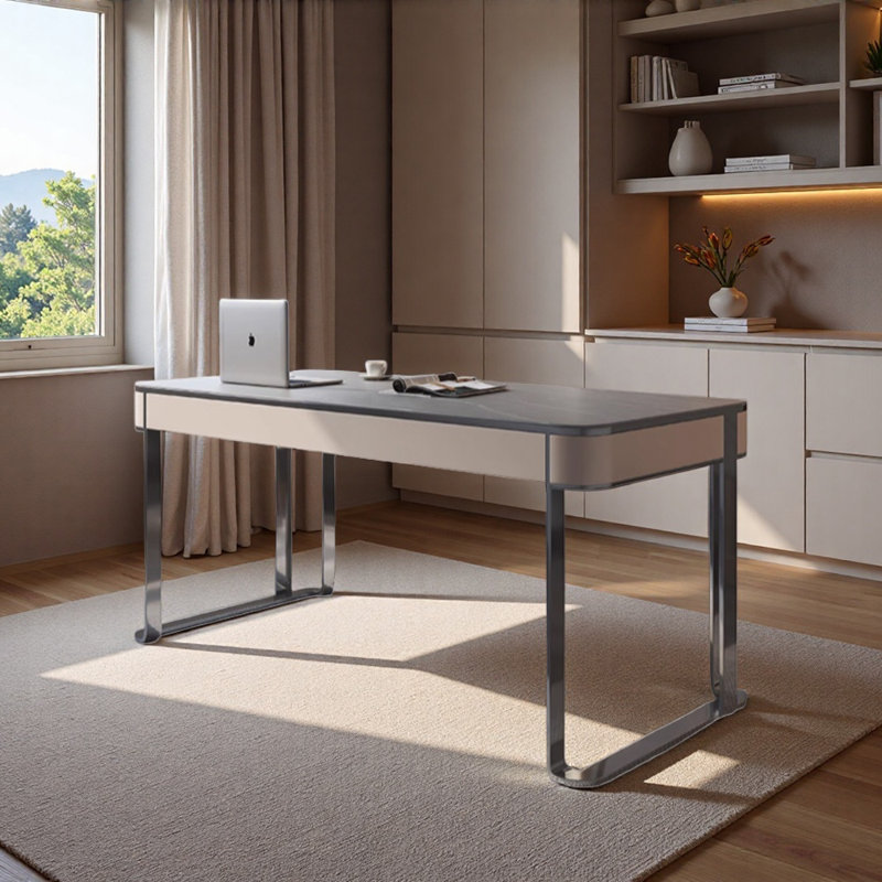 Bureau d'ordinateur Italian Slimal Design, H 29,52 po x l 55,11 po x P 23,62 po, Gris / Crème