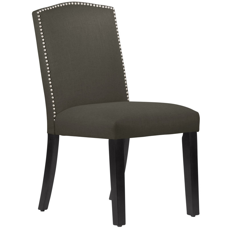 Chaise rembourrée Tietjen, Lin ardoise classique, Bois noir
