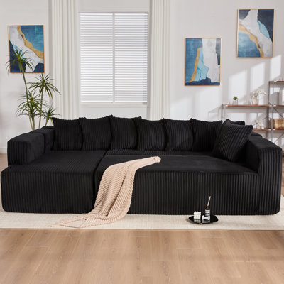 146" U Shaped Sectional Sofa, 5 Seats Convertible Sleeper Couch& L-Shaped ,8 Pillows, Free Combination,No Assembly, Oversized DIY Sofa,Magazine Bag,Corduroy,BLACK