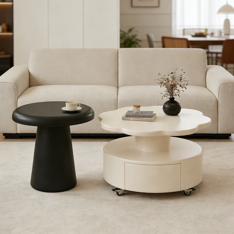 Table basse avec rangement Kaat 2, Noir / blanc, Noir / blanc
