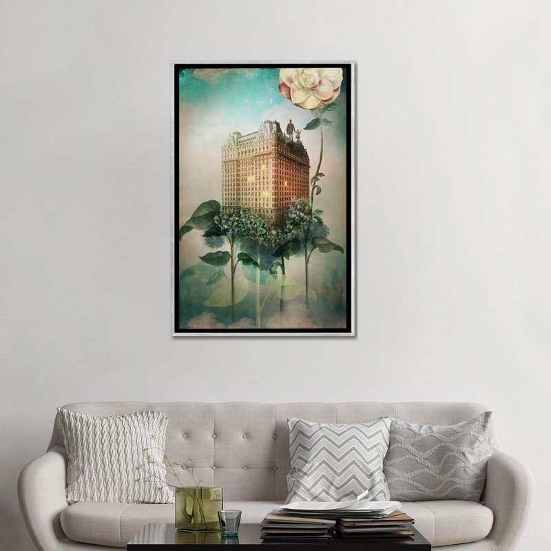 «Reach out» par Catrin Welz-Stein - reproduction d'art, H 48 po x l 32 po x P 1,5 po, Toile avec cadre argenté, Pas de tapis